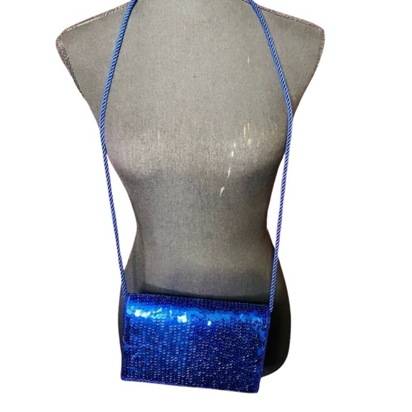 Handbags - Royal Blue Sequin Evening Bag with Strap